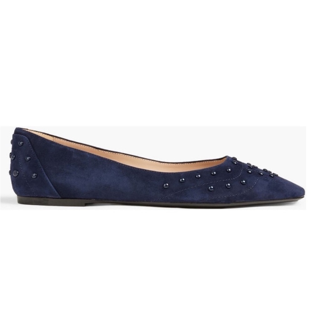Tod's Navy Suede Studded Pointed-Toe Flats